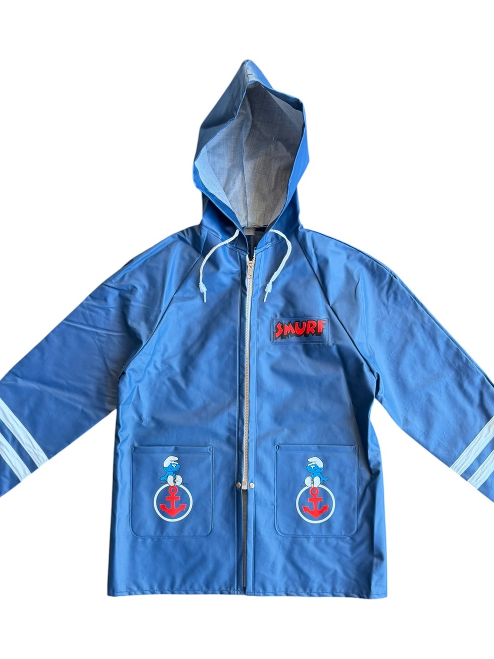 VTG ‘80s The Smurfs Blue Sailor Anchor Vinyl Rain Jacket Kids Size: 5